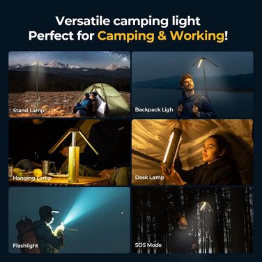 BougeRV Camping Lantern with 15600mAh, Rechargeable Camping Light, Adjustable Height and Angle, 4000LM, IP54 Waterproof, Camping Lantern for Camping, Travel, Emergency