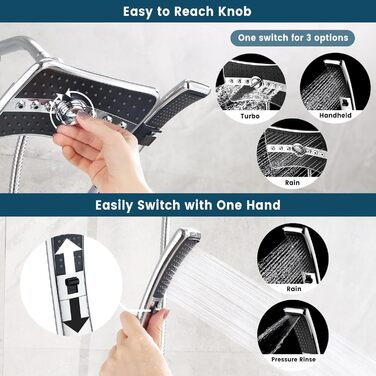 BRIGHT SHOWERS Double Shower Head Combo Set, Handheld Shower Head, Rain Shower Head, Combo with Black Face, 152.4 cm Stainless Steel Shower Hose, Chrome