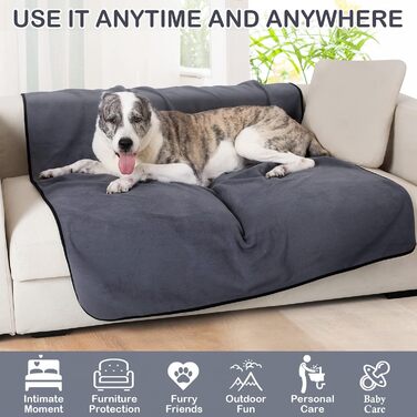 Водонепроникний килимок для собак Happy Hachi 150x127 см, фліс, для софи, машинного прання, автокрісла, меблів (сірий)