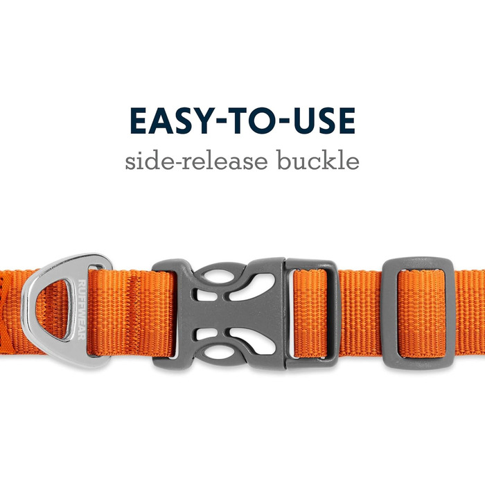 Нашийник для собак RUFFWEAR Front Range, міцний матеріал Tubelok, карабін з алюмінію, зручна застібка, яскравий колір Campfire Orange, розмір L (51-66 см)