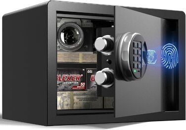 Сейф Grimtron з біометричним сканером відбитків пальців, 22л, LED-підсвічування, тихий режим, антивандальний, з нержавіючої сталі, чорний