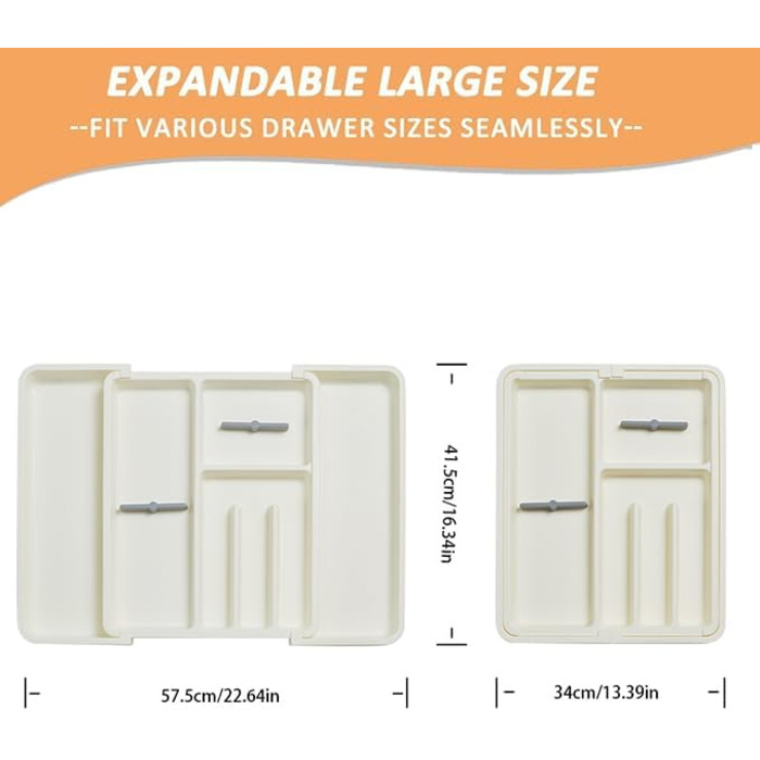 Органайзер для столових приборів ZHUlYIWIN в шухляду, розсувний, з тримачами для ножів, білий