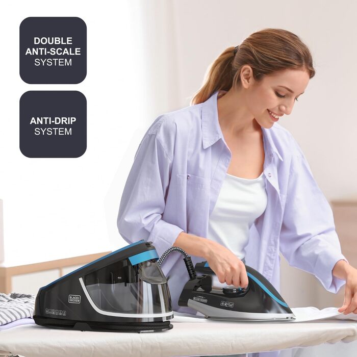 Праска-парогенератор BLACK+DECKER BXSS2401E, 2400 Вт, 200 г/хв, 1,5 л, регулювання температури, ECO-режим