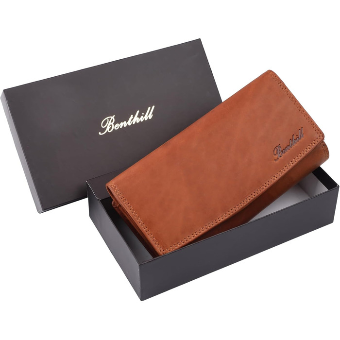 Benthill Women's Wallet Large Genuine Leather | Large Wallet XXL with RFID Protection | Vintage Genuine Leather Women's Wallet with Many Card Slots including Gift Box, Color: Brown