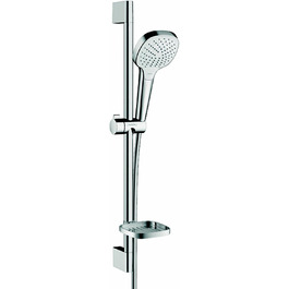 hansgrohe Croma Select E Showerhead, Shower Spray, Water-Saving, 3 Spray Patterns, Anti-Limescale Function, White/Chrome (0.65m Set)
