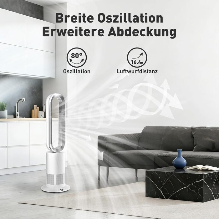 Безлопатевий вентилятор-нагрівач TP18Pro 2-в-1: 10 режимів охолодження, 3 - обігріву, пульт та сенсорне керування, тихий DC-двигун