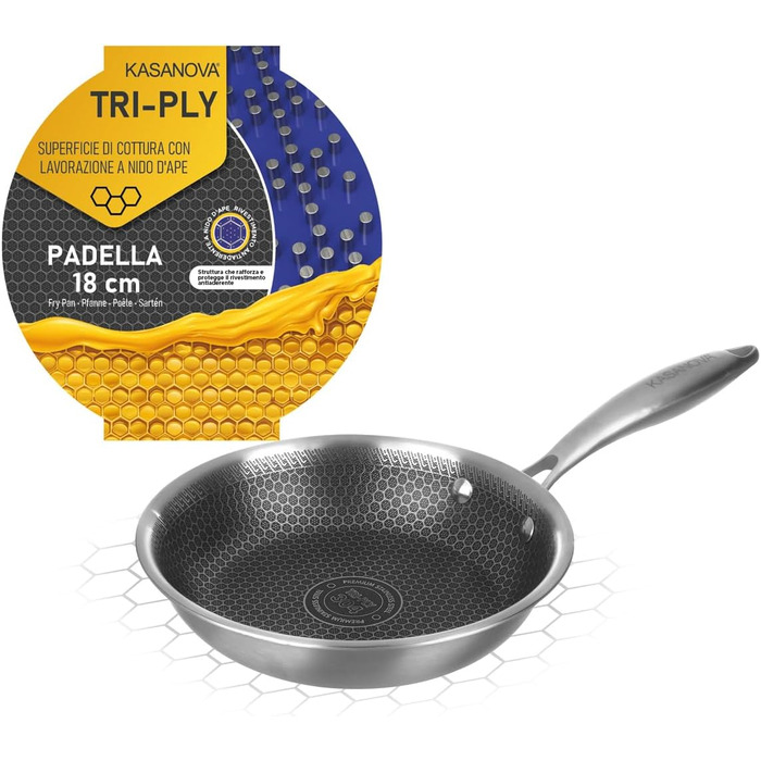 Сковорода KASANOVA Tri-ply з антипригарним покриттям Honeycomb, 18 см - для всіх типів плит та духовки