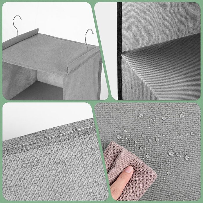 Органайзер для шафи AiQInu з 3 відділеннями, на вішалку, бамбуковий, сірий (з гачками)