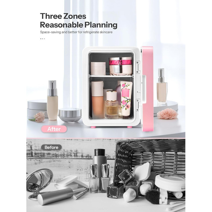 Міні-холодильник 6 л, 9 банок, портативний кулер/грілка, рожевий (дзеркальний)