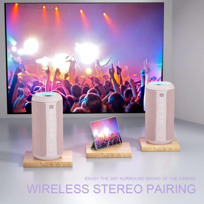 Портативна Bluetooth колонка Ortizan з RGB підсвіткою, водонепроникність IPX7, 30 годин роботи, баси Boost, TWS, AUX, TF картка, мікрофон (РОЖЕВА)