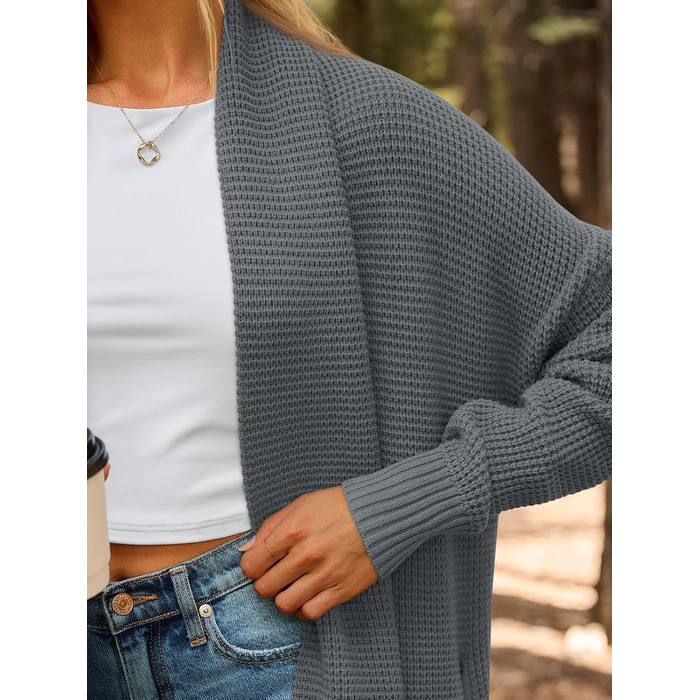 Жіноча в'язана кардиган LILLUSORY, великий розмір, відкритий спереду, зимовий, сірий (L)