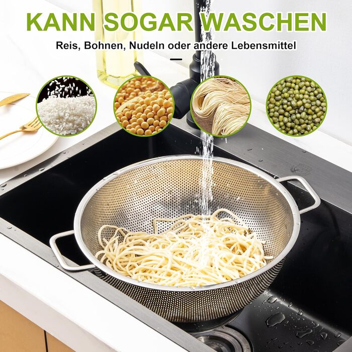 Ситечко кухонне YC Kitchen з нержавіючої сталі, 2 шт. (22.5 см та 28.5 см), для приготування пасти та інших продуктів