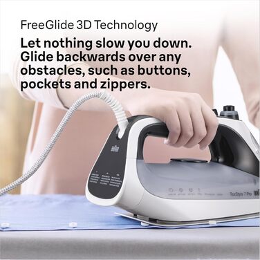 Braun TexStyle 7 Pro Steam Iron SI 7149 WB - Iron with Freeglide 3D Soleplate, Vertical Steam, 2900 Watt, White/Black Black/White