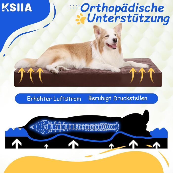 KSIIA Orthopedic Dog Bed for Large Dogs, XL Washable Dog Cushion Fluffy Dog Mat Dog Mattress with Removable Cover in 105x70x8cm (L 120 x W 75 x H 9 cm, Praline)