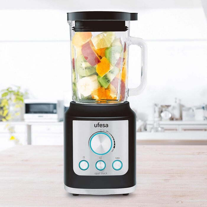 Ufesa BS4950B Opal Black Stand Mixer, 2100W Power, Speed Control, Programs for Smoothie, Ice Crush, and Turbo, 6 Titanium Blades 1800W 1.8L