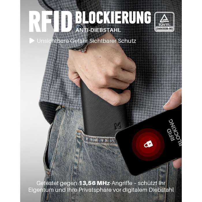 Чоловічий гаманець з RFID-захистом та відділенням для монет Smart Wallet (чорний, візерунок хрест). Гаманець для чоловіків з 6 картками та вікном для документів