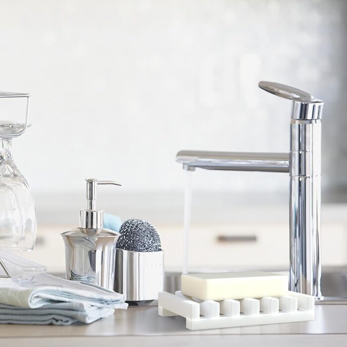 2 шт. Силіконові мильниці AstraLoom з самостійним зливом, легко чистяться, неслизькі та небрудні, ідеальні для ванної кімнати, кухні, мила (білий)