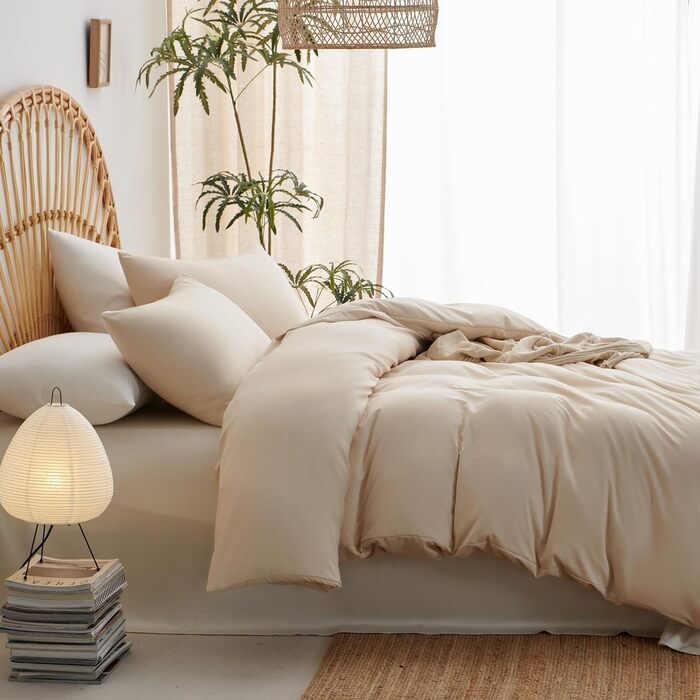 Комплект постільної білизни Lanqinglv салатовий (доppelbett, бежевий), мікрофібра, дихаюча, 120 г, з блискавкою, 2 наволочки 50x75 см