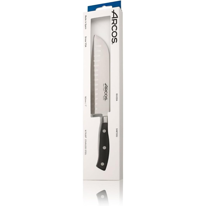 Ніж Santoku Arcos Riviera 180 мм з нержавіючої сталі з титаном, чорний | Іспанський ніж для кухні