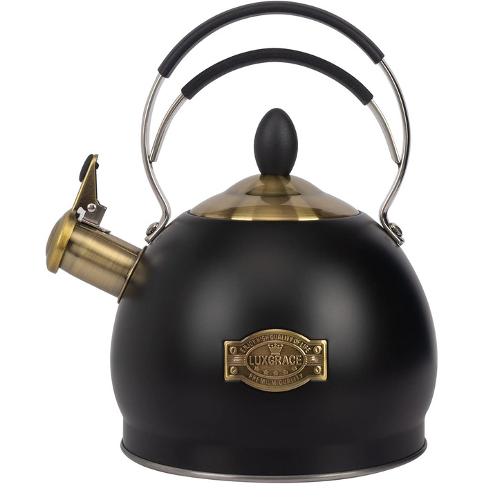 Вінтажний чайник-свисток 2.6L, чорний: чайник для води, чайник для чаю