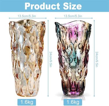 Скляна ваза для квітів Blumenvase Glas, 24 см, кришталева ваза, сучасний дизайн, велика ваза для букетів тюльпанів, декор для дому, подарунок на весілля, день матері (Бохо, кольорова)
