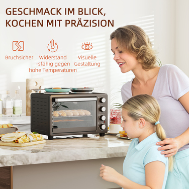 HOMCOM 28L Mini Oven 2600W Mini Oven 100-230℃ 60 Min. Timer, with 2 Warming Plates, Baking Tray and Grill Rack Pizza Oven with Crumb Tray, Tabletop Handle Black | Aosom