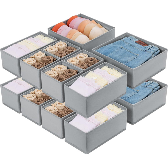 Drawer Organizers - Foldable Underwear Organizer Storage Box Fabric 16 Pieces Closet Organizer for Clothes, Socks (Light Gray)