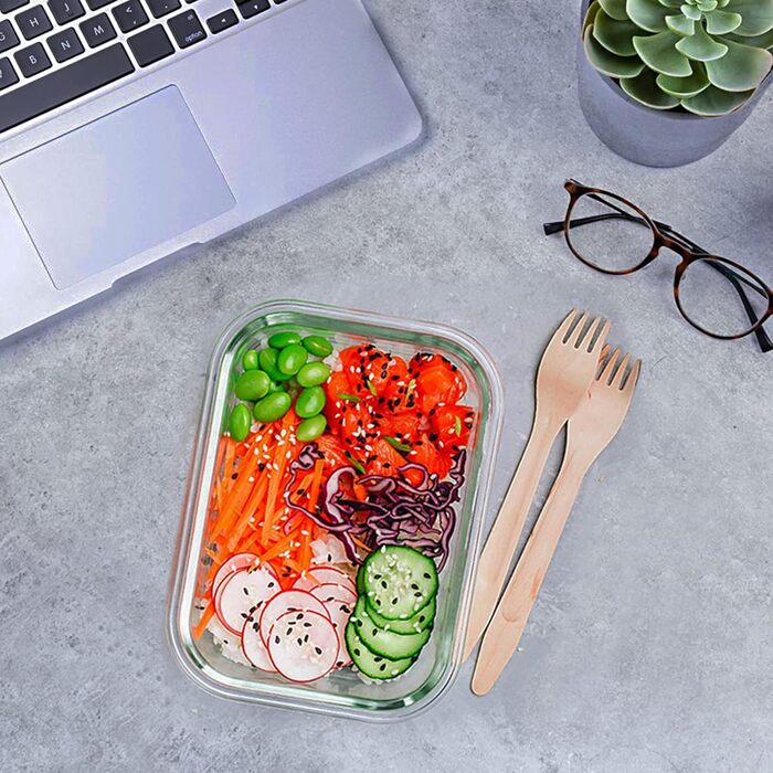 Набір скляних контейнерів Komuee 24 шт. для зберігання продуктів, з кришкою, BPA-free, для мікрохвильової печі та посудомийної машини (12 контейнерів та 12 кришок, блакитні)