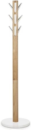 Umbra Flapper Coat Rack – Clothes Rack with 9 Drop-Down Hooks for Entryway and Office, Wood, White, 57.2 x 57.2 x 165.1 cm, White (White/Natural, Bundle with Umbrella Stand)