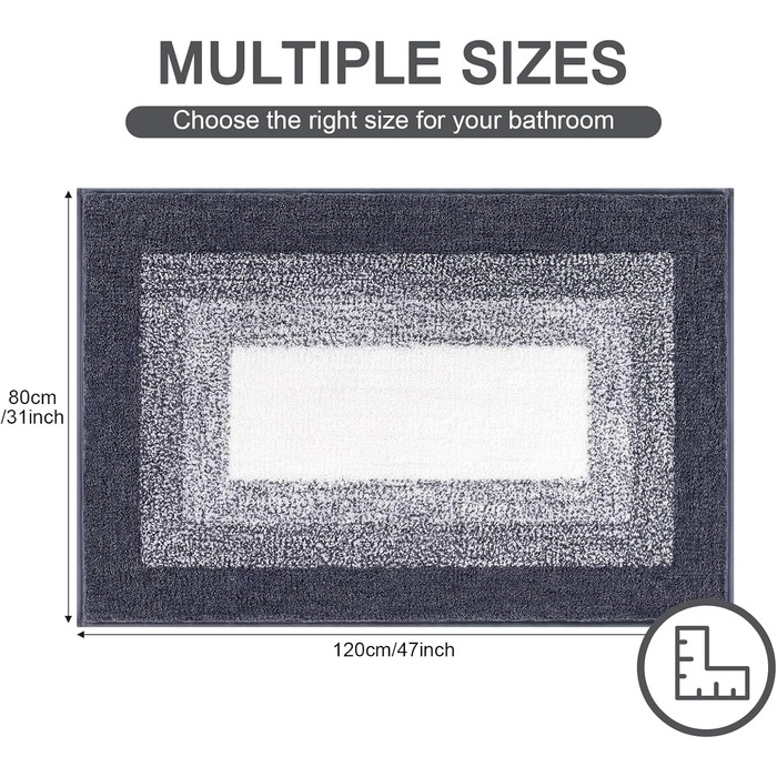 Enyhom Super Soft Microfiber Bath Rug - Non-Slip, Absorbent Bath Mat for Bathroom, Washable, 80x120cm, Dark Grey