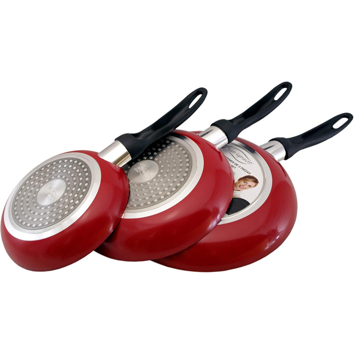 San Ignacio PK125 Set: Pressed Aluminum Frypans - Ø 16, 20, and 24 cm. 3-Piece Frypan Set, Aluminum, Black 16/20/24