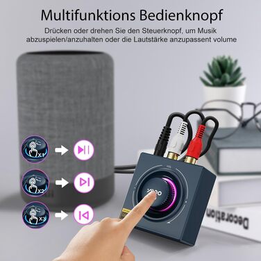 Bluetooth аудіоприймач YMOO B06T3 Pro: AUX адаптер для стереосистеми, TV, PC, телефону. Підтримка Bluetooth 5.3, HiFi, 3.5mm jack, Cinch, 15м радіус дії