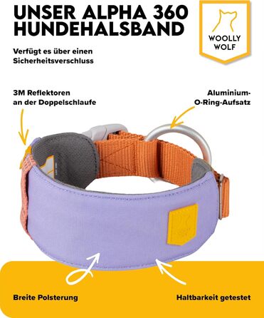 Нашийник для собак середнього розміру Woolly Wolf Alpha 360, колір Гляцієрово-зелений - екологічний, світловідбиваючий, для підвищеної безпеки при поганій видимості (L)