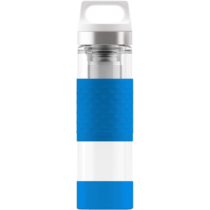 SIGG Hot & Cold Glass Thermo Drinking Bottle (0.4 L), non-toxic and insulated drinking bottle, glass thermo bottle with silicone protection (Electric Blue)