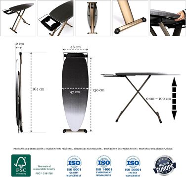 Стіл для прасування GoldVIP Dorado Extra Grande: 130x47 см, алюміній, регулювання висоти