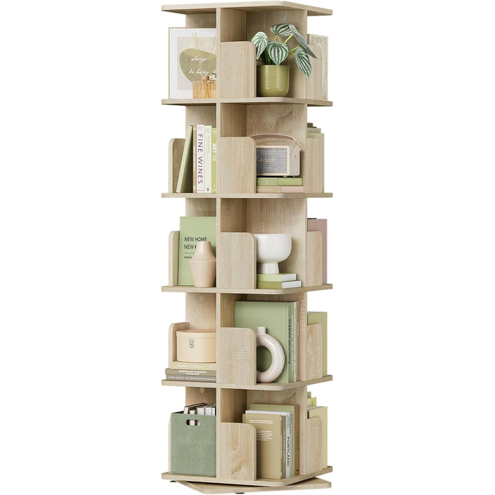 EUGAD Swivel Bookshelf Room Divider Standing Shelf Rotating Shelf Office Shelf Decorative Shelf 360° Freely Swivelable with 4 Levels MDF 39.5x128x39.5 cm 4 Levels (39.5W x 128H x 39.5D cm) (5 Levels (40W x 155H x 40D cm), Light Oak)