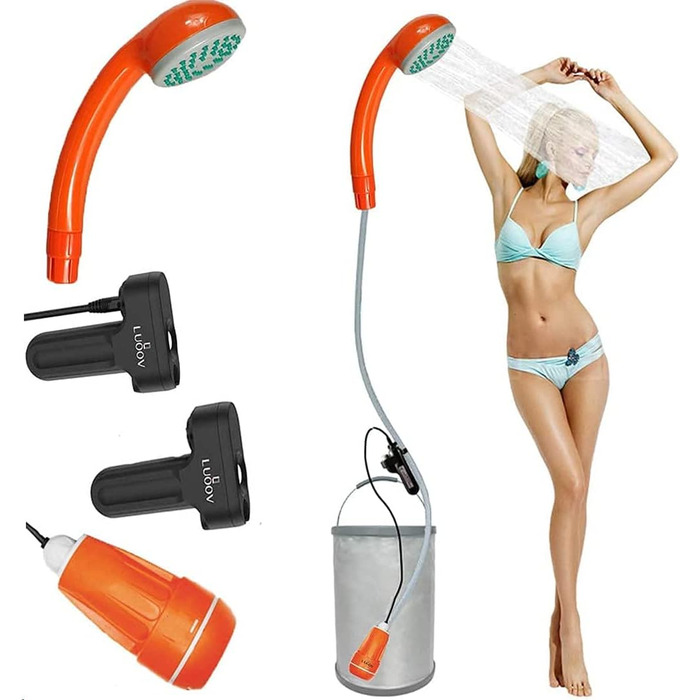 Кемпінгова душова кабіна Zooma з насосом, портативна душова для відпочинку на природі та саду (Orange 1, 2 батареї)