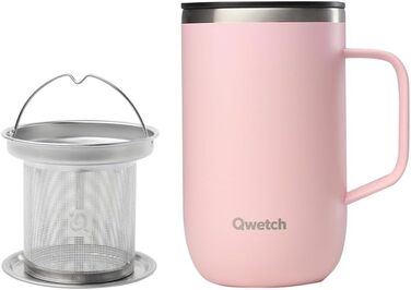 Qwetch Stainless Steel Insulated Tumbler - 12oz - Hot & Cold - Leakproof - Reusable Coffee & Tea Cup with Handle