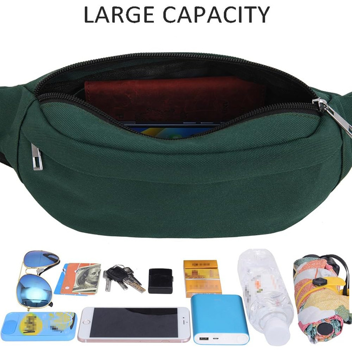Чоловіча та жіноча поясна сумка на пояс для туризму, фітнесу, їзди на велосипеді, активного відпочинку, подорожей. Сумка на стегно, Doggy Bag, гаманець. Колір: темно-зелений (D1)