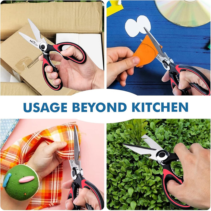 Кухонні ножиці з нержавіючої сталі з захисною кришкою та ергономічною м'якою ручкою, мультифункціональні ножиці для птиці, м'яса, трав та овочів Red