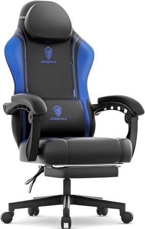 Ігрове крісло Dowinx Racing з масажною підтримкою попереку, ергономічне крісло для геймерів та офісу, PU шкіра, широке сидіння, навантаження до 150 кг, синє