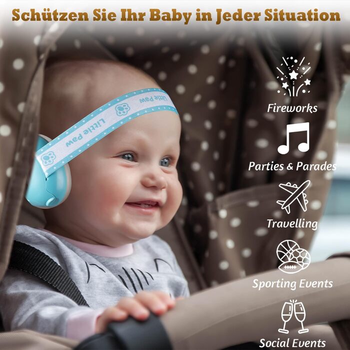 Навушники для захисту від шуму для малюків та дітей до 48 місяців - захист від шуму, регульоване антиковзне наголов'я, запобігання пошкодженню слуху, покращення сну (Блакитний)