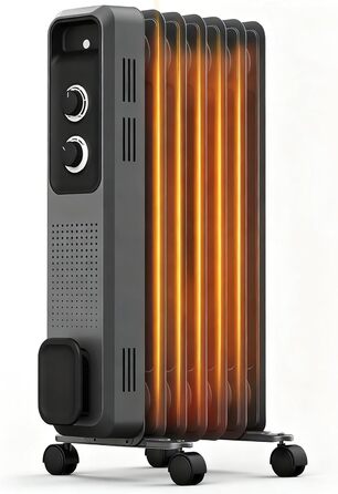 Масляний радіатор COWSAR: Енергоефективний обігрівач з 3 режимами, захистом від перекидання та перегріву, 1200W, сірий для вітальні та спальні