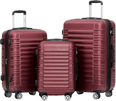 Набір валіз Beibye з жорстким корпусом (роликовий кофр, твінні ролики), винно-червоний колір, комплект