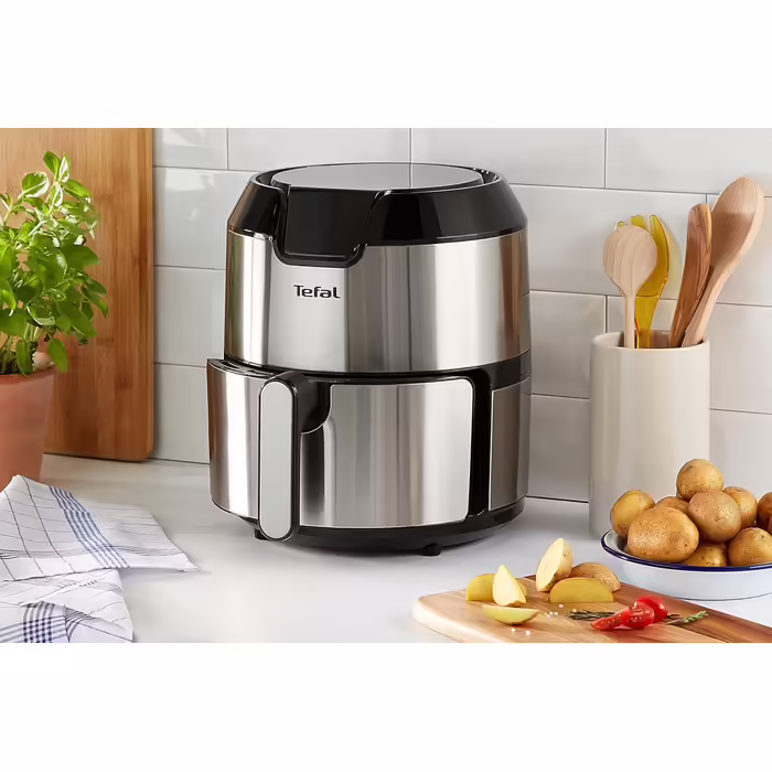 Tefal EY401D Hot Air Fryer Easy Fry Deluxe XL | Air Fryer | 1500 W | 4.2 L for 6 servings | 8 automatic programs | Digital display | energy-saving | healthy fryer without oil | stainless steel