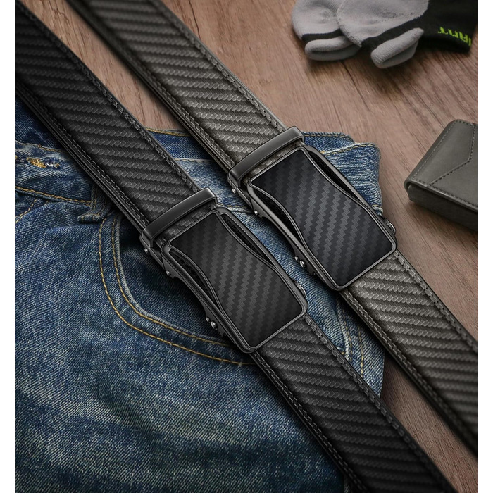 Чоловічий ремінь KEMISANT 2 шт. з автоматичною застібкою-разом, шкіряний ремінь регульованої ширини 35 мм з подарунковою коробкою (115 см/32'-38' розмір, 160 см/48'-56' розмір, 2 шт. чорний/Священний сірий 8126)