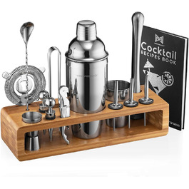 Набір бармена: 23-елементний комплект для приготування коктейлів з бамбуковим підставкою | Ідеальний для дому, барні інструменти, шейкер для Мартіні