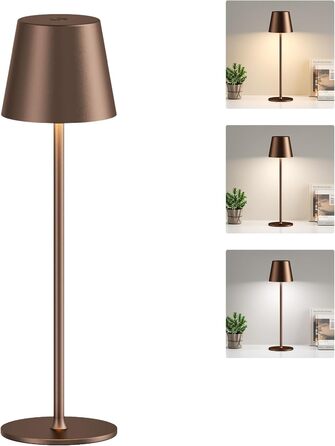 Акумуляторна LED настільна лампа бездротова з USB-C зарядкою, регульована яскравість, 3 режими світла, коричнева. Для дому, офісу, кемпінгу.