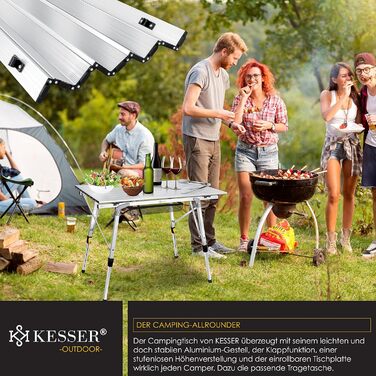 Складний кемпінговий стіл KESSER® з алюмінієвим каркасом 90x53 см, до 100 кг, з сумкою для транспортування (сріблястий)