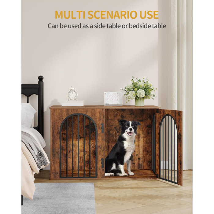 Клітка для собак Hzuaneri, 108 см, 3 двері, сучасний дизайн, для дому, міцна, 108x64x76 см, вінтажний колір, DFC86001B